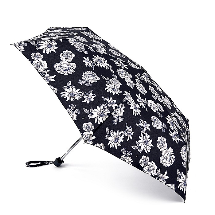 Miniflat Black & White Floral  - Available from Fulton Umbrellas